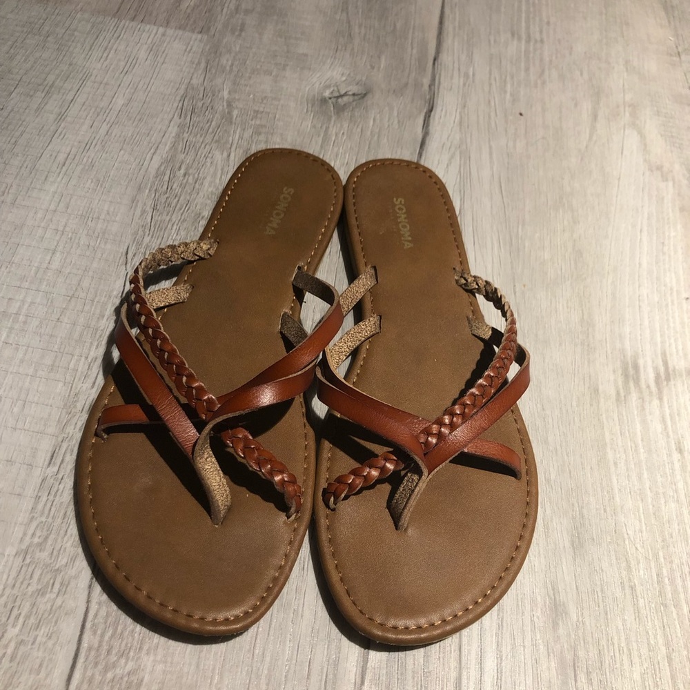 Brown straps flip flops
